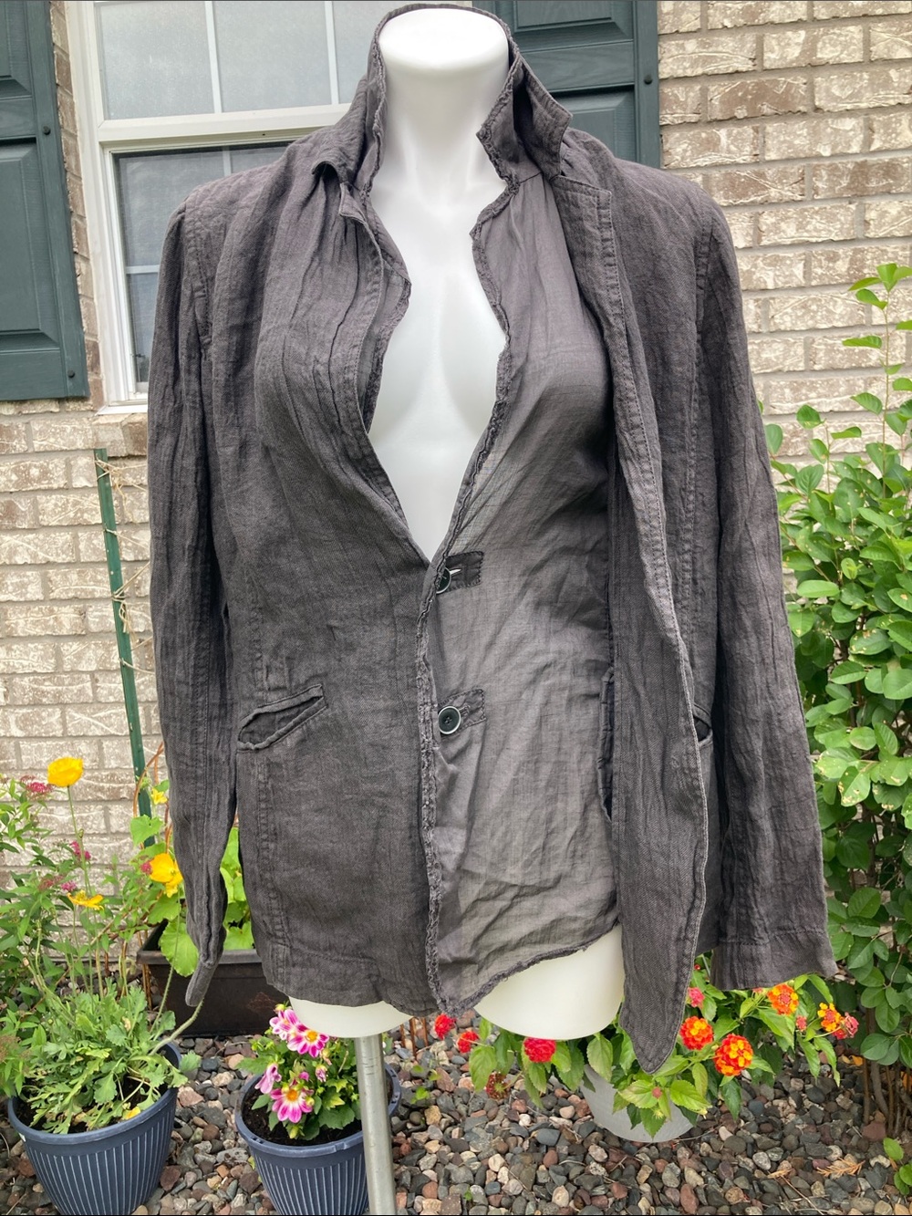 🏇PAS de Calais Layered Washed Gray Linen Blend Jacket Blazer